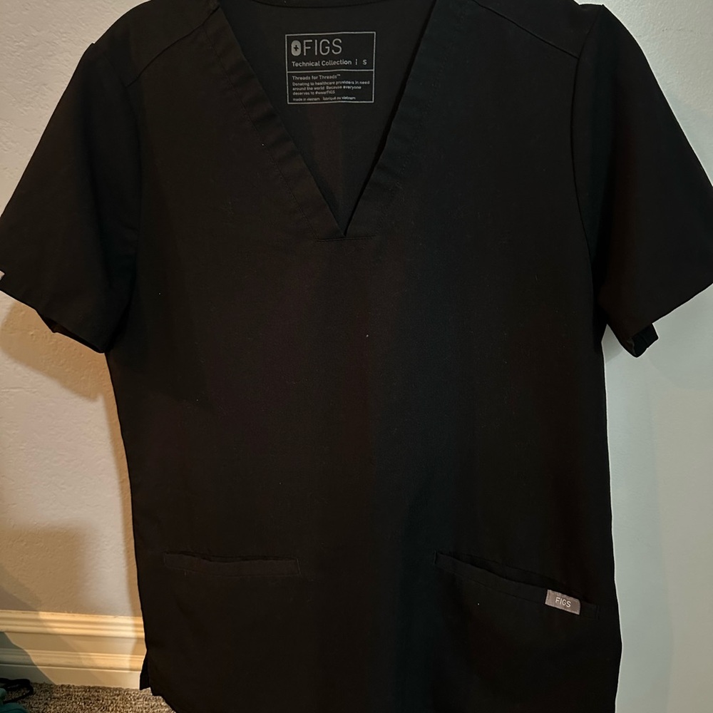 Figs Black V-Neck Medical Scrub Top